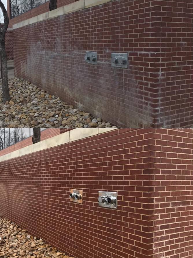 before and after rust stains on brick structure